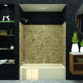 32-in x 60-in x 60-in Solid Surface Glue-Up Bathtub Wall Surround in Sand Mountain