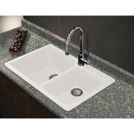33-in X 22-in X 9.5-in silQ Granite Kitchen Sink with 1-3/4 Double Offset Bowls, Drop-in Installation, with 3 ABD Faucet Holes, In White