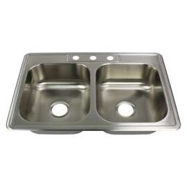33-in x 22 1/64-in x 7-in 20 Gauge Double Equal Bowls, Stainless Steel Kitchen Sink, Drop-in Installation, with 1 Faucet Hole