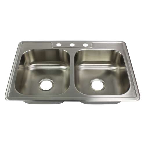 33-in x 22 1/64-in x 7-in 20 Gauge Double Equal Bowls, Stainless Steel Kitchen Sink, Drop-in Installation, with 1 Faucet Hole