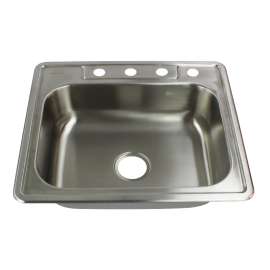 25-in x 22-in x 6-in 22 Gauge Single Bowl, Stainless Steel Kitchen Sink, Drop-in Installation with 1-Hole, with Grid, Strainer, Installation Kit