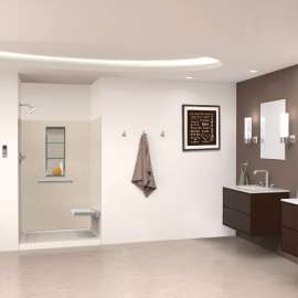 SWK483672-28V SaraMar 48-in x 36-in x 72-in Glue to Wall 3-Piece Shower Wall Trimmable Kit, Cashew Velvet