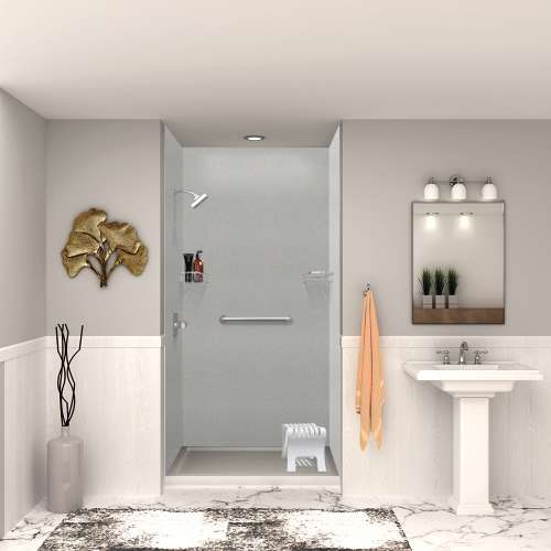 SWK483696-27V SaraMar 48-in x 36-in x 96-in Glue to Wall 3-Piece Shower Wall Trimmable Kit, Grey Beach Velvet