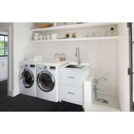 TCG-3025-WC All-in-One 29-in x 25.5-in Quartz Undermount Laundry/Utility Sink and Cabinet with Faucet in Matte White