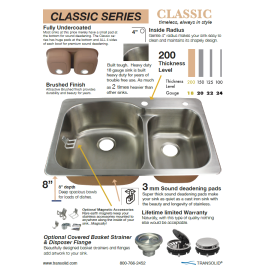 33-in x 22 1/64-in x 8-in 18 Gauge Double Equal Bowls, Drop-in Stainless Steel Kitchen Sink with 1 Faucet Hole