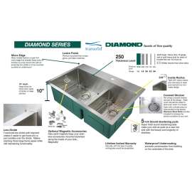 Diamond Stainless Steel 32-in Undermount Kitchen Sink with Taper - Available in Multiple Gauges