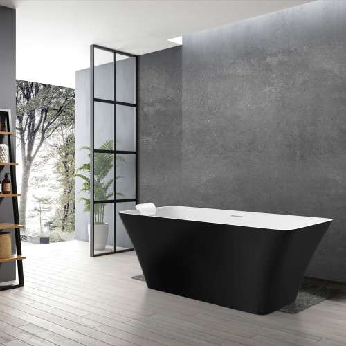 K-AFTL6730-M3109 Lily Grande 67-in x 30-in x 23-in Freestanding Acrylic Bathtub Kit With Center Drain And Bath Pillow, Black/White (Matte)