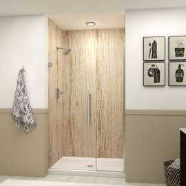 EHTB48307610C-T-BS Elizabeth 48-in W x 76-in H Hinged Shower Door in Brushed Stainless with Clear Glass