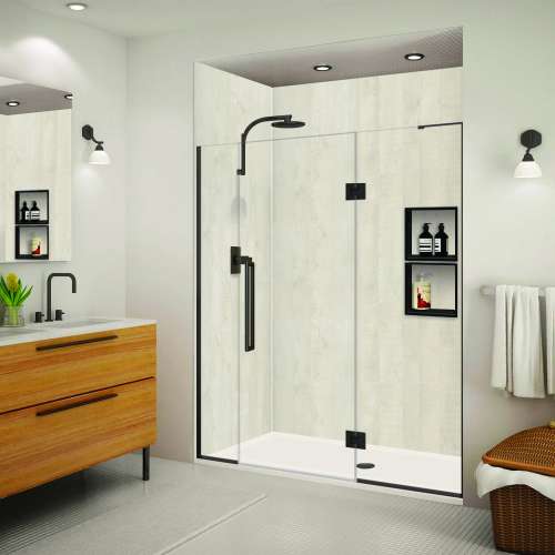 EHTF64287610C-T-MB Elizabeth 64-in W x 76-in H Hinged Shower Door in Matte Black with Clear Glass