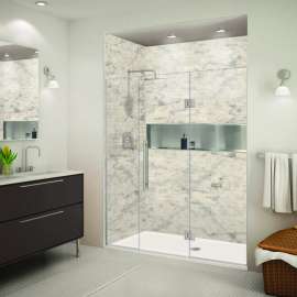 EHTF66247610C-BK-BS Elizabeth 66-in W x 76-in H Hinged Shower Door in Brushed Stainless with Clear Glass