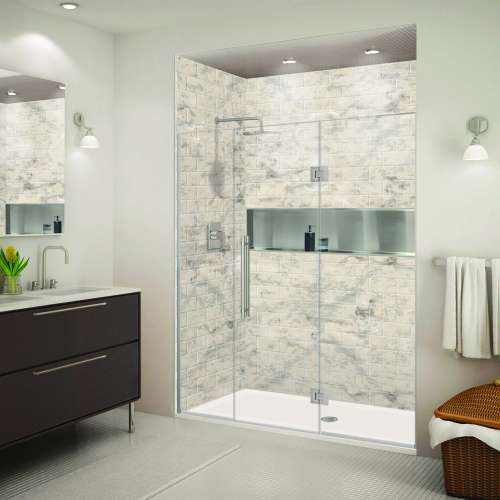 EHTF66247610C-BK-BS Elizabeth 66-in W x 76-in H Hinged Shower Door in Brushed Stainless with Clear Glass