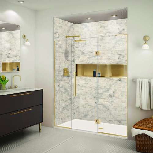 EHTF66247610C-BK-CB Elizabeth 66-in W x 76-in H Hinged Shower Door in Champagne Bronze with Clear Glass