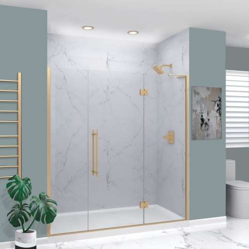 EHTF74267610C-BK-CB Elizabeth 74-in W x 76-in H Hinged Shower Door in Champagne Bronze with Clear Glass