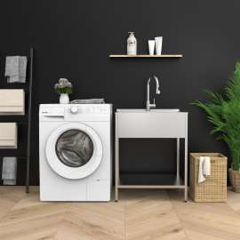 EWS-2822S 28-in W x 22.1-in D x 35.2-in H Stainless Steel Laundry Sink and Wash Stand, Brushed Stainless