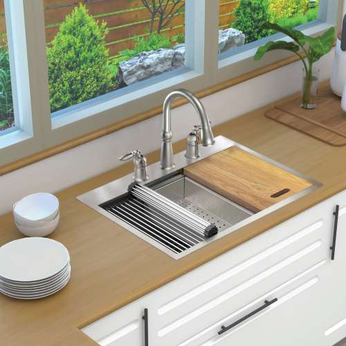 KWSST302210-3 30-in X 22-in X 10-in 18-Gauge Drop-in Stainless Steel Kitchen Workstation Sink with 3 Faucet Holes