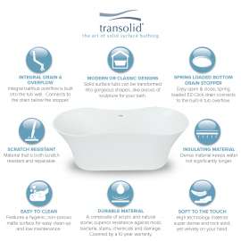 Melody 64-in x 28-in Resin Stone Freestanding Bathtub with center drain, in White