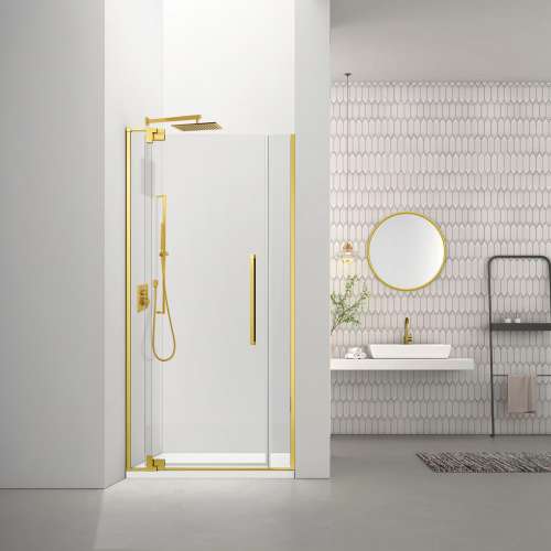 RDPD4276108C-CB Rynolds Duo 42-in x 76-in Pivot Shower Door With 5/16-in Clear Glass And Sabrina Double-Sided Handles, Champagne Bronze