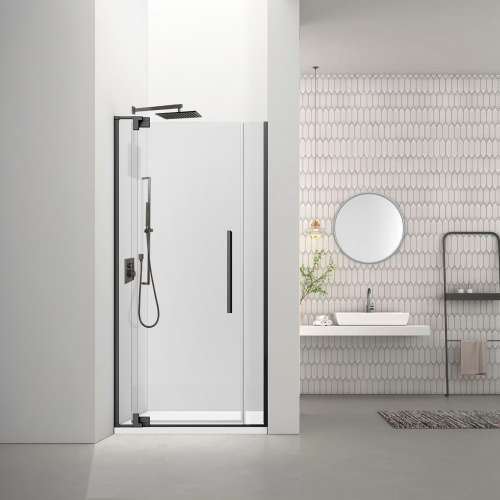 RDPD4276108C-MB Rynolds Duo 42-in x 76-in Pivot Shower Door With 5/16-in Clear Glass And Sabrina Double-Sided Handles, Matte Black
