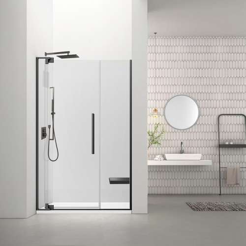 RDPD4876108C-MB Rynolds Duo 48-in x 76-in Pivot Shower Door With 5/16-in Clear Glass And Sabrina Double-Sided Handles, Matte Black