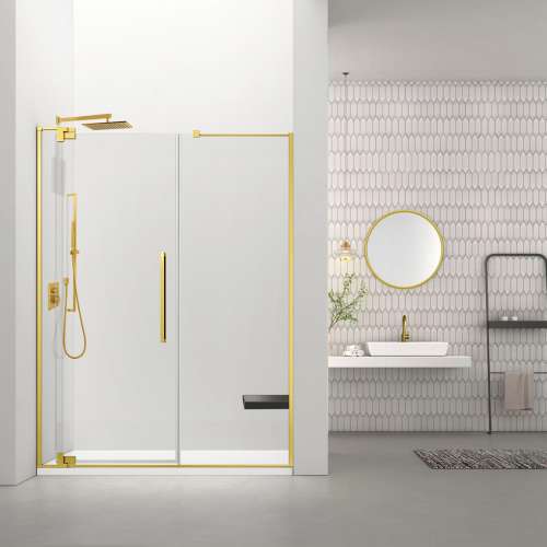 RDPD6676108C-CB Rynolds Duo 66-in x 76-in Pivot Shower Door With 5/16-in Clear Glass And Sabrina Double-Sided Handles, Champagne Bronze