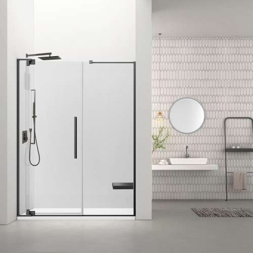 RDPD6076108C-MB Rynolds Duo 60-in x 76-in Pivot Shower Door With 5/16-in Clear Glass And Sabrina Double-Sided Handles, Matte Black