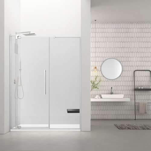 RDPD6676108C-PC Rynolds Duo 66-in x 76-in Pivot Shower Door With 5/16-in Clear Glass And Sabrina Double-Sided Handles, Polished Chrome