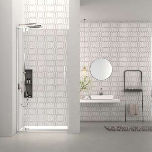 RPD3676108C-BS Rynolds 36-in x 76-in Pivot Shower Door With 5/16-in Clear Glass And Sampson Double-Sided Handles, Brushed Stainless