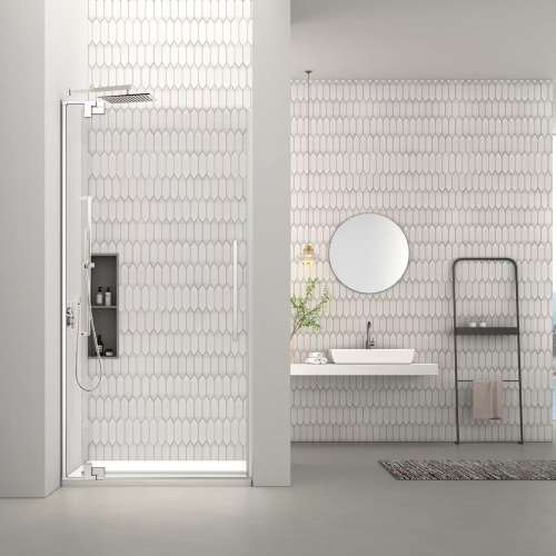 RPD3676108C-PC Rynolds 36-in x 76-in Pivot Shower Door With 5/16-in Clear Glass And Sampson Double-Sided Handles, Polished Chrome