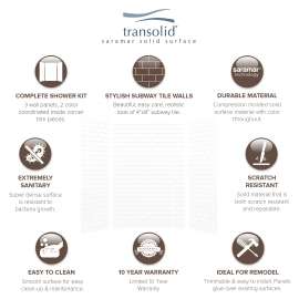 Transolid SWK603696-M SaraMar 36-In X 60-In X 96-In 3-Piece Shower Wall Trimmable Kit