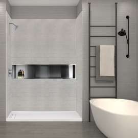 Transolid SWK603696-27 SaraMar 36-In X 60-In X 96-In 3-Piece Shower Wall Trimmable Kit, In Grey Beach