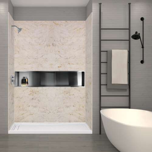 SWK603696-48 SaraMar 36-In X 60-In X 96-In 3-Piece Shower Wall Trimmable Kit, In Biscotti Marble
