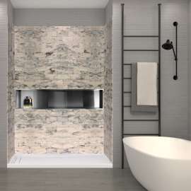 Transolid SWK603696-49 SaraMar 36-In X 60-In X 96-In 3-Piece Shower Wall Trimmable Kit, In Sand Creme