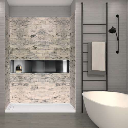 SWK603696-49 SaraMar 36-In X 60-In X 96-In 3-Piece Shower Wall Trimmable Kit, In Sand Creme