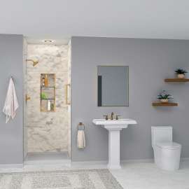 Transolid SWKX36367224-49V SaraMar 36-in x 36-in x 96-in Glue to Wall 6-Piece Shower Wall Trimmable Kit with Extension, Sand Creme Velvet