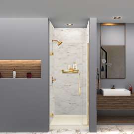 Transolid SWKX36368412-48V SaraMar 36-in x 36-in x 96-in Glue to Wall 6-Piece Shower Wall Trimmable Kit with Extension, Biscotti Marble Velvet