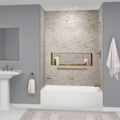 UATLN603022-R-CB Unity AFR 60-in x 30-in x 22-in Alcove Acrylic Bathtub Kit With Right Hand Drain, White/Champagne Bronze