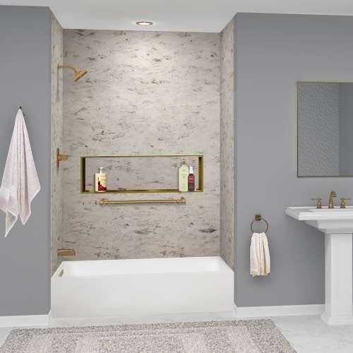 UATLN603215-L-CB Unity 60-in x 32-in x 15-in Alcove Acrylic Bathtub Kit With Left Hand Drain, White/Champagne Bronze