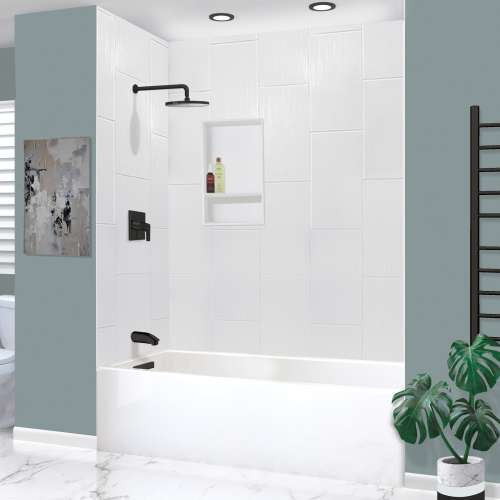 UATLN603220-L-MB Unity 60-in x 32-in x 20-in Alcove Acrylic Bathtub Kit With Left Hand Drain, White/Matte Black