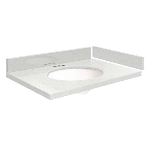 VT28x22-1OU-3A-A-W-4 Mini Custom Quartz 28-in x 22.25-in Single Bowl Vanity Top with 4-in Centerset Faucet Hole and Madison Bowl, Milan White