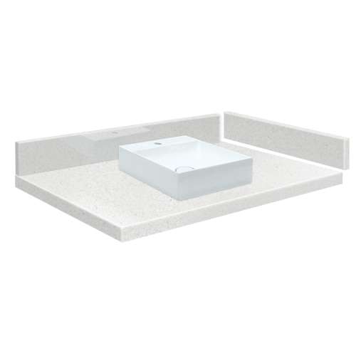 VT24.5x22-1SV-3A-A-W-1 Mini Custom Quartz 24.5-in x 22.25-in Single Bowl Vanity Top with Single Faucet Hole and Rachel Bowl, Milan White