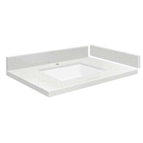 VT28x22-1KU-3A-A-W-1 Mini Custom Quartz 28-in x 22.25-in Single Bowl Vanity Top with Single Faucet Hole and Vision Bowl, Milan White