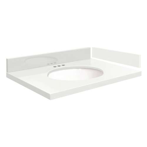 VT25.5x22-1OU-4W-A-W-4 Mini Custom Quartz 25.5-in x 22.25-in Single Bowl Vanity Top with 4-in Centerset Faucet Hole and Madison Bowl, Natural White
