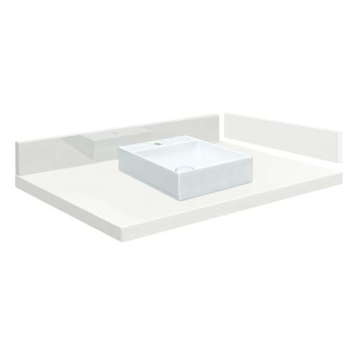VT30.75x22-1SV-4W-A-W-1 Mini Custom Quartz 30.75-in x 22.25-in Single Bowl Vanity Top with Single Faucet Hole and Rachel Bowl, Natural White