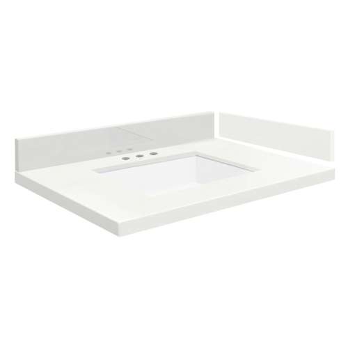 VT25x22-1KU-4W-A-W-8 Mini Custom Quartz 25-in x 22.25-in Single Bowl Vanity Top with 8-in Widespread Faucet Hole and Vision Bowl, Natural White