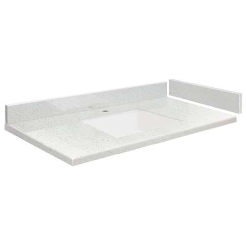 VT33.75x22-1KU-3A-A-W-1 Mini Custom Quartz 33.75-in x 22.25-in Single Bowl Vanity Top with Single Faucet Hole and Vision Bowl, Milan White