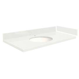 VT36.5x22-4W-A-W Mini Custom Quartz 36.5-in x 22.25-in Single Bowl Vanity Top, Natural White