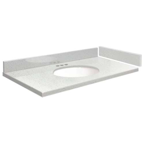 VT37.25x22-1OU-3A-A-W-4 Mini Custom Quartz 37.25-in x 22.25-in Single Bowl Vanity Top with 4-in Centerset Faucet Hole and Madison Bowl, Milan White