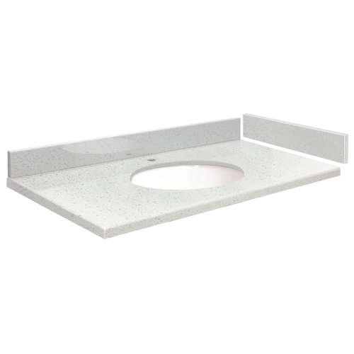 VT37.25x22-1OU-3A-A-W-1 Mini Custom Quartz 37.25-in x 22.25-in Single Bowl Vanity Top with Single Faucet Hole and Madison Bowl, Milan White