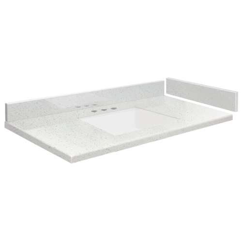 VT37.25x22-1KU-3A-A-W-8 Mini Custom Quartz 37.25-in x 22.25-in Single Bowl Vanity Top with 8-in Widespread Faucet Hole and Vision Bowl, Milan White