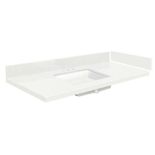 VT42.5x22-1KU-4W-A-W-8 Mini Custom Quartz 42.5-in x 22.25-in Single Bowl Vanity Top with 8-in Widespread Faucet Hole and Vision Bowl, Natural White